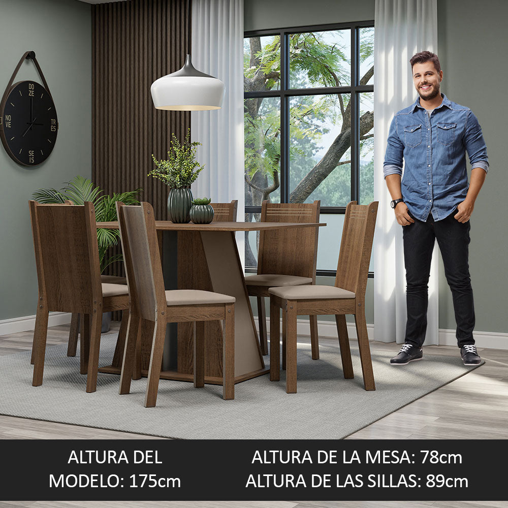 Juego de Comedor Mesa Encimera de Madera 6 Sillas Marrón/Crema/Beige Sharon