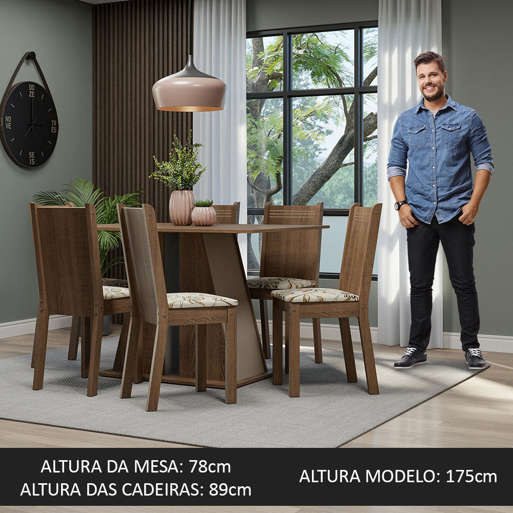 Juego de Comedor Mesa Encimera de Madera 6 Sillas Marrón/Crema/Lírio Beige Sharon