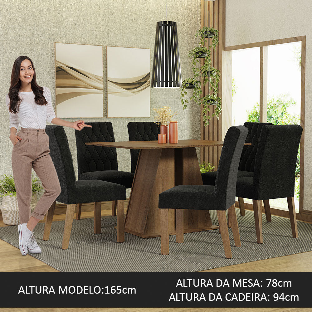 Conjunto de Comedor 6 Sillas Marrón/Oxford Fabiana Madesa