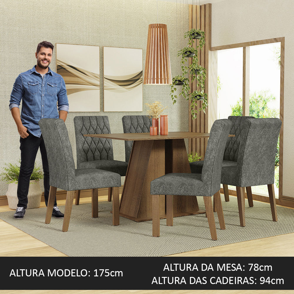 Juego de Comedor Mesa Encimera de Madera 6 Sillas Marrón/Silver Fabiana