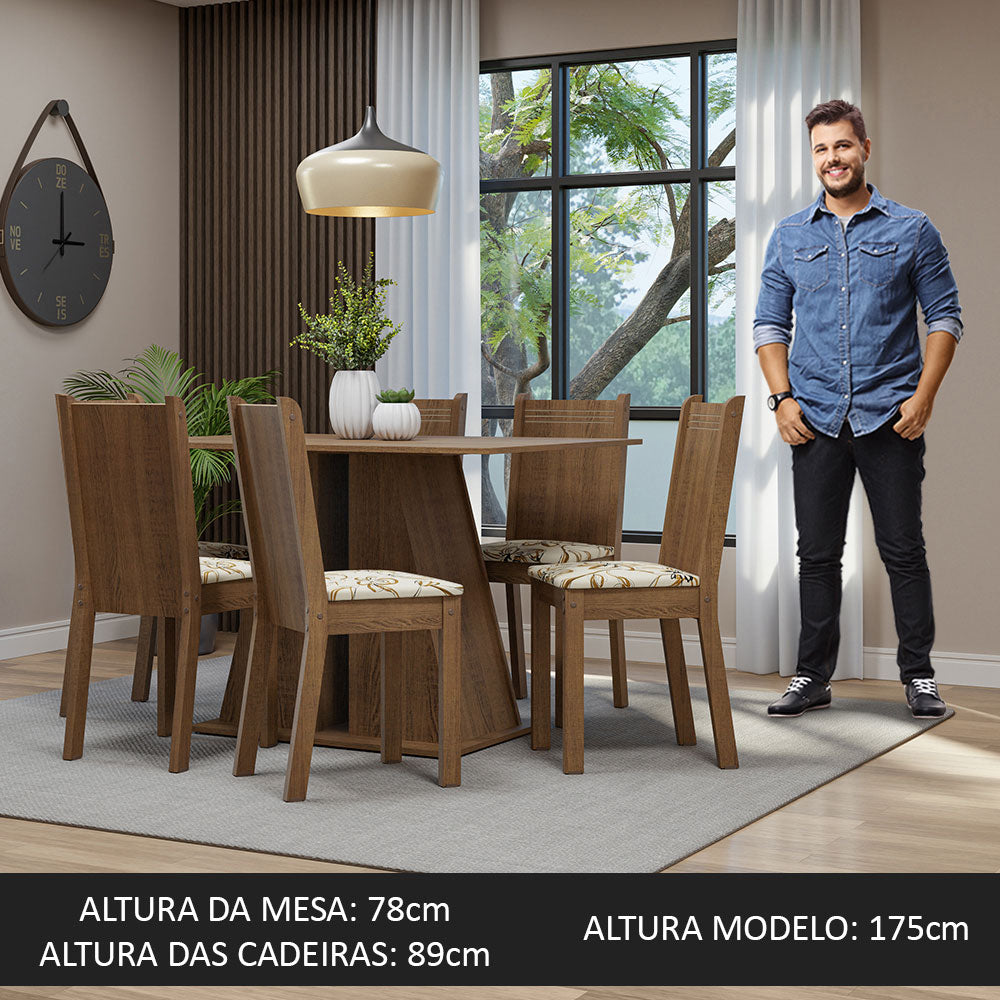 Conjunto de Comedor 6 Sillas Marrón/Lírio Sharon Madesa