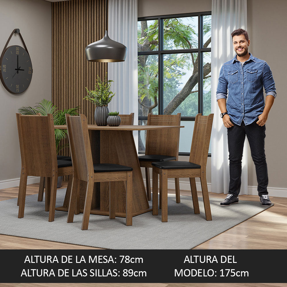 Juego de Comedor Mesa Encimera de Madera 6 Sillas Marrón/Negro Sharon