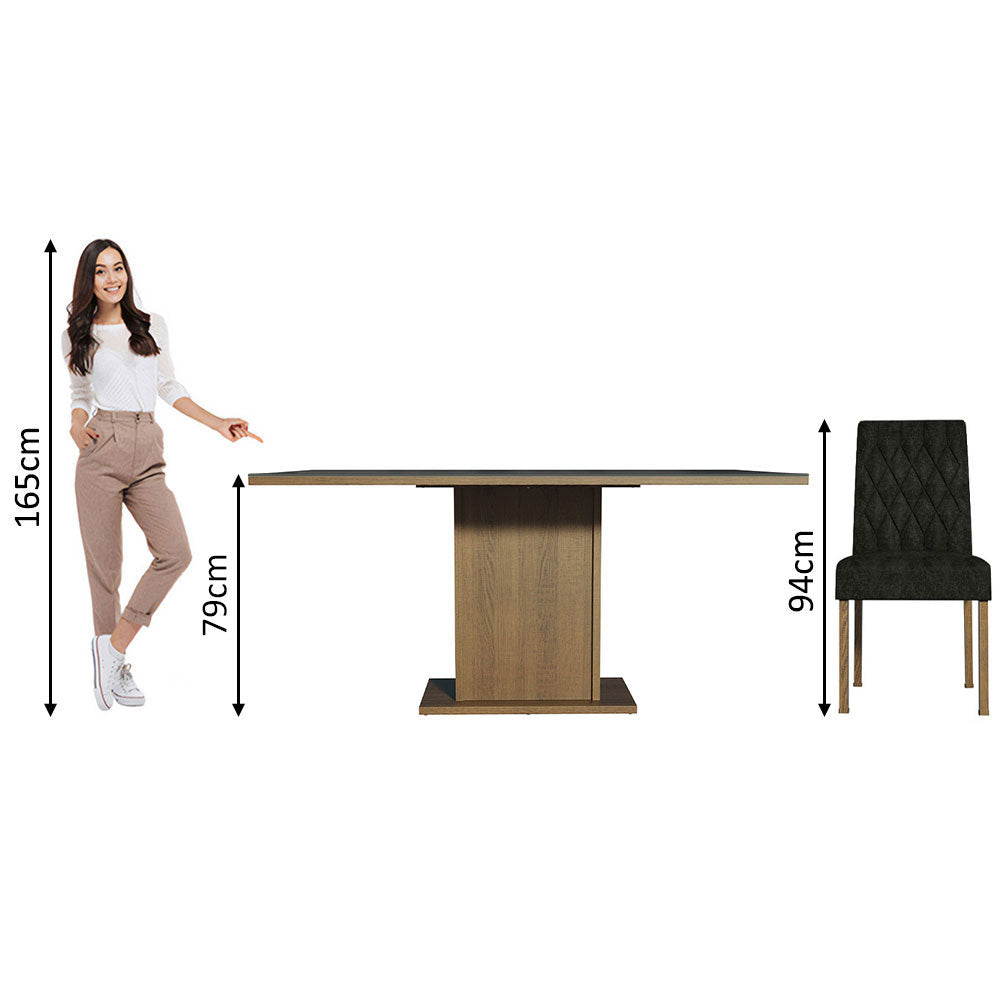 Juego de Comedor Mesa con Encimera de Madera 6 Sillas Marrón/Negro/Oxford Hanna Madesa