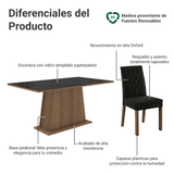 Juego de Comedor Mesa con Encimera de Vidrio 6 Sillas Marrón/Negro/Oxford Stéfani