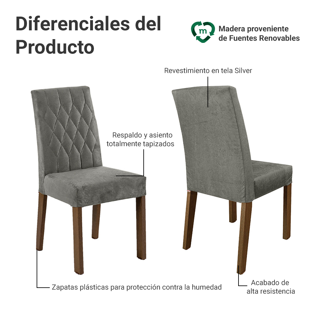 Juego de Comedor con Encimera de Madera 6 Sillas Marrón/Silver Allegro