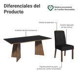 Juego de Comedor Encimera de Madera 6 Sillas Marrón/Negro/Oxford Minsk Madesa