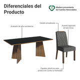 Juego de Comedor Encimera de Madera 6 Sillas Marrón/Negro/Silver York Madesa