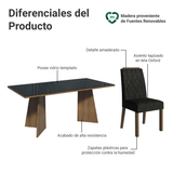Juego de Comedor Encimera de Vidrio 6 Sillas Marrón/Negro/Oxford Siena Madesa