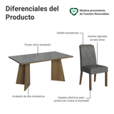 Conjunto de Comedor Encimera de Vidrio 6 Sillas Marrón/Gris/Silver Madrid Madesa