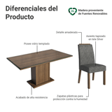 Conjunto de Comedor Encimera de Vidrio 6 Sillas Marrón/Silver Dália Madesa