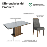 Conjunto de Comedor Encimera de Vidrio 6 Sillas Marrón/Gris/Silver Dália Madesa