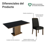 Conjunto de Comedor Encimera de Madera 6 Sillas Marrón/Negro/Oxford Bosque Madesa
