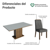 Conjunto de Comedor Encimera de Madera 6 Sillas Marrón/Gris/Silver Bosque Madesa