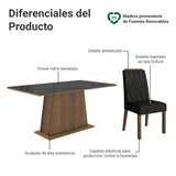 Conjunto de Comedor Encimera de Vidrio 6 Sillas Marrón/Negro/Oxford Peônia Madesa