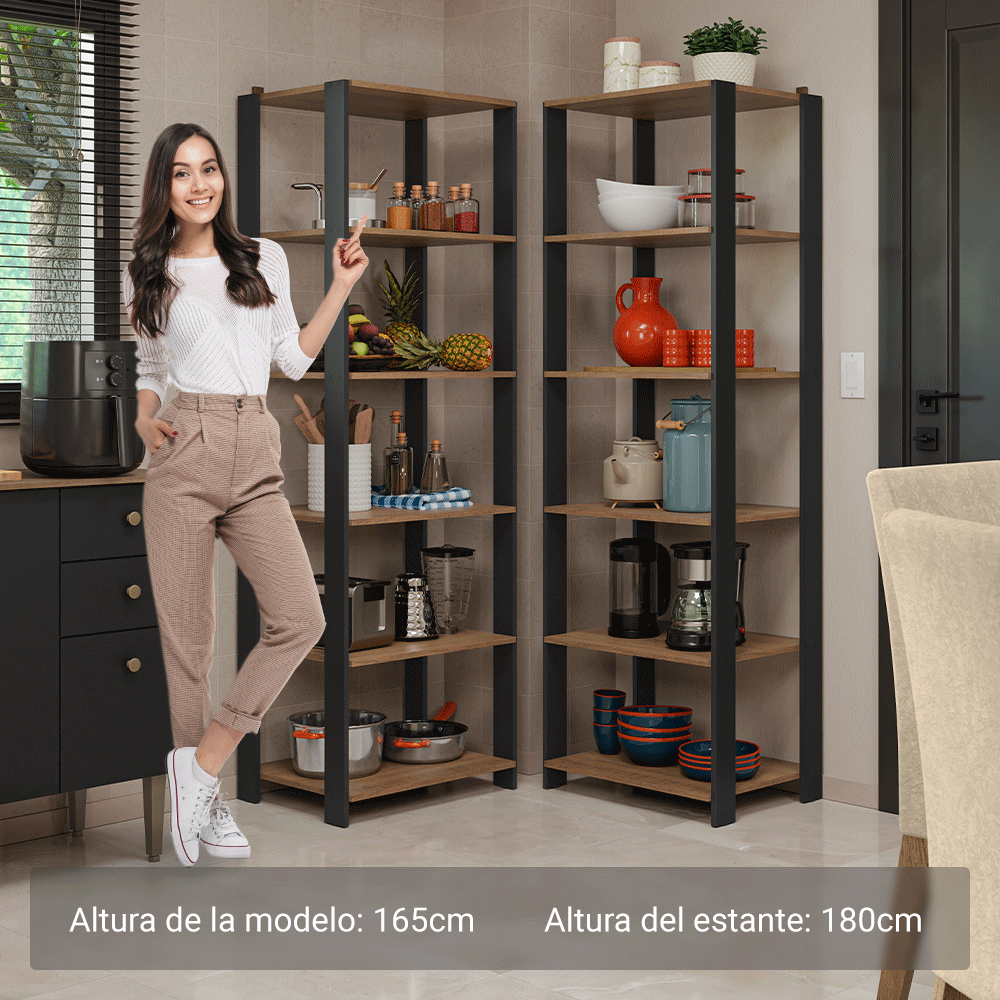 Kit con 2 Estantes Multiuso de Esquina 5 Niveles 118cm Marrón/Negro