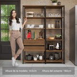Armario Estante Multiuso 2 Cajones 9 Niveles 129cm Marrón/Negro