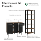 Kit Gabinete Bajo 3 Puertas 1 Cajón y Estante Multiuso Negro/Marrón Madesa