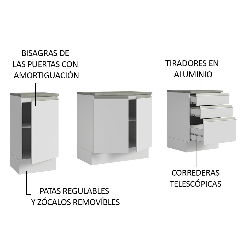 Gabinete para Baño 180cm 3 Puertas 3 Cajones Blanco