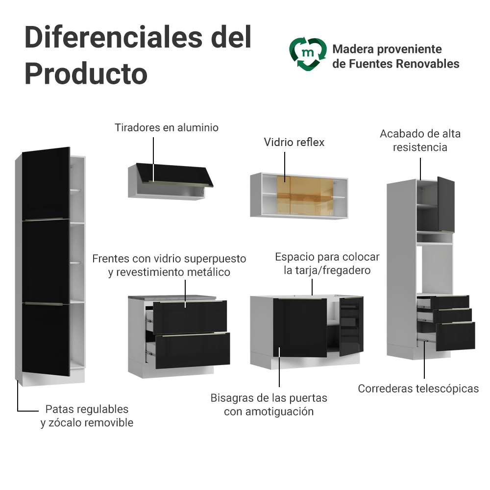 Cocina Integral 320 cm Lux Blanco/Negro 01
