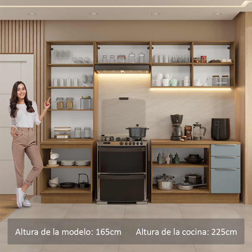 Cocina Integral 270 cm Con Vitrina Marrón/Gris Lux Madesa