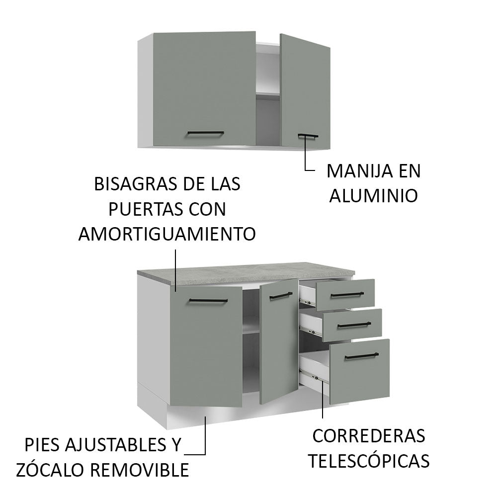 Kit Gabinete Bajo y Gabinete Superior Multiuso 120 cm Blanco/Gris Agata Madesa