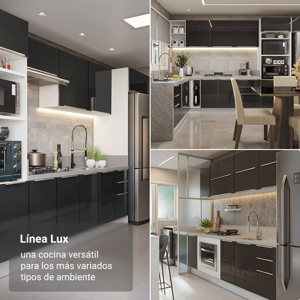 Cocina Integral 320 cm Lux Blanco/Negro 01