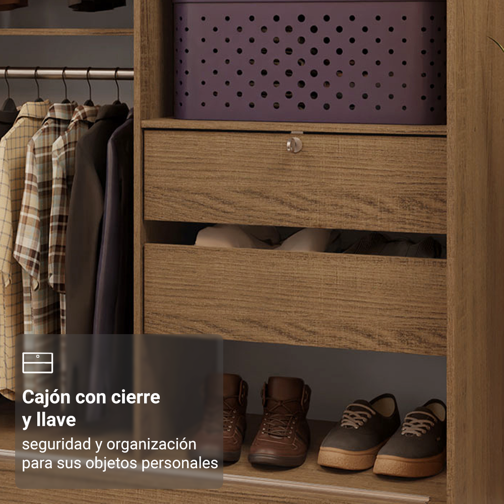 Clóset Soltero Luke 2 Puertas Corredizas 1 con Espejo y Pies - Marron