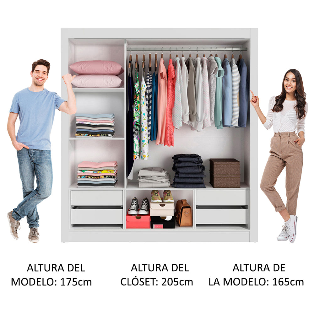 Clóset Matrimonial Lyon Plus 3 Puertas Correderas con Espejo 4 Cajones Blanco