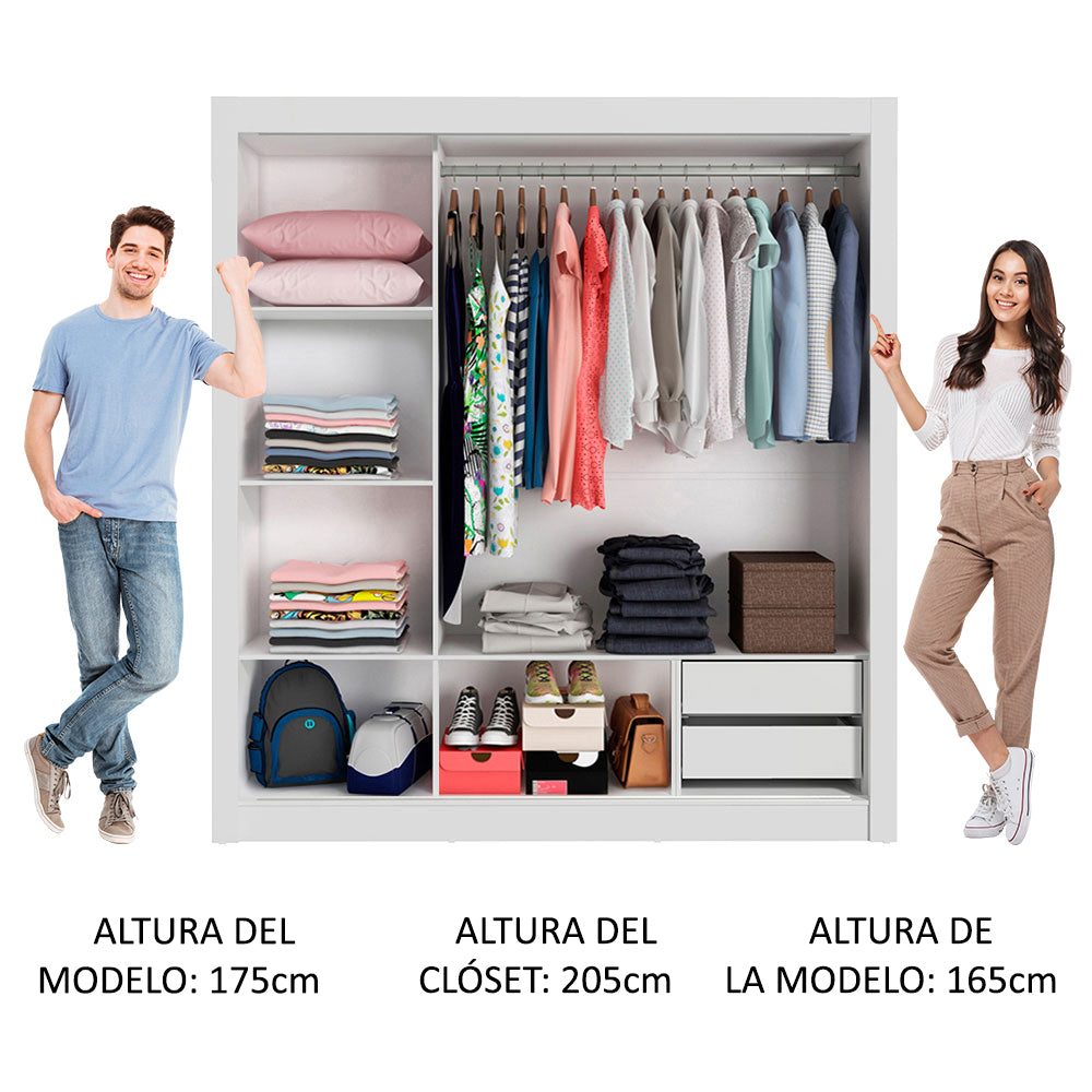 Clóset Matrimonial Lyon 3 Puertas Correderas con Espejo 2 Cajones Blanco