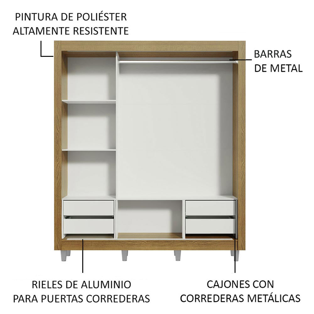 Clóset Matrimonial Lyon Plus 3 Puertas Correderas con Espejo 4 Cajones con Patas Marrón