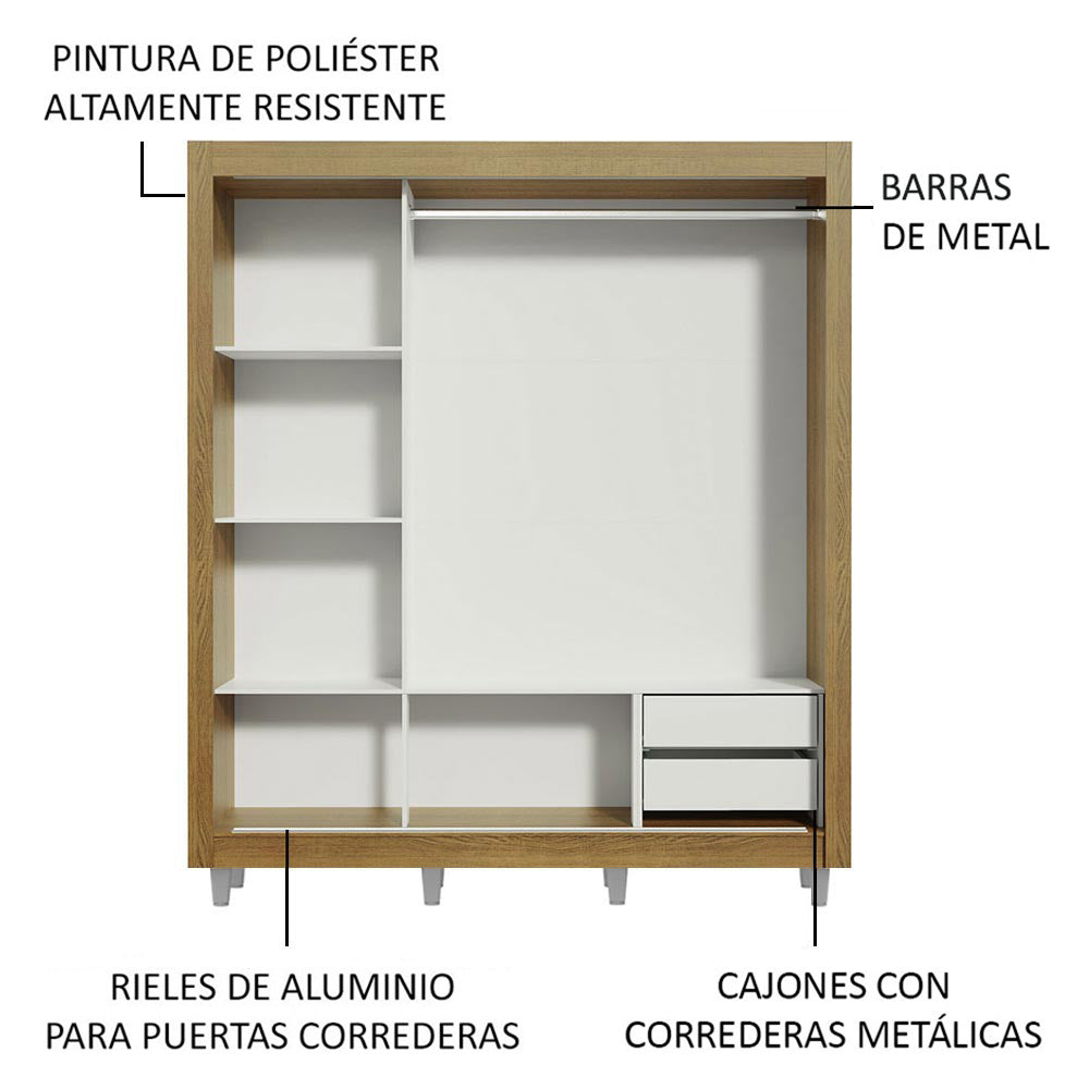Clóset Matrimonial Lyon 3 Puertas Correderas con Espejo 2 Cajones con Patas Marrón