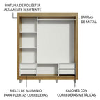 Clóset Matrimonial Lyon Plus 3 Puertas Correderas con Espejo 4 Cajones con Patas Marrón/Blanco