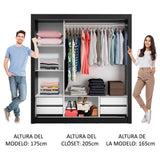 Clóset Matrimonial Lyon Plus 3 Puertas Correderas 4 Cajones Negro/Blanco