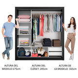 Clóset Matrimonial Lyon 3 Puertas Correderas con Espejos 2 Cajones Negro