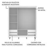 Clóset Matrimonial Lyon Plus 3 Puertas Correderas con Espejos 4 Cajones con Patas Blanco/Marrón