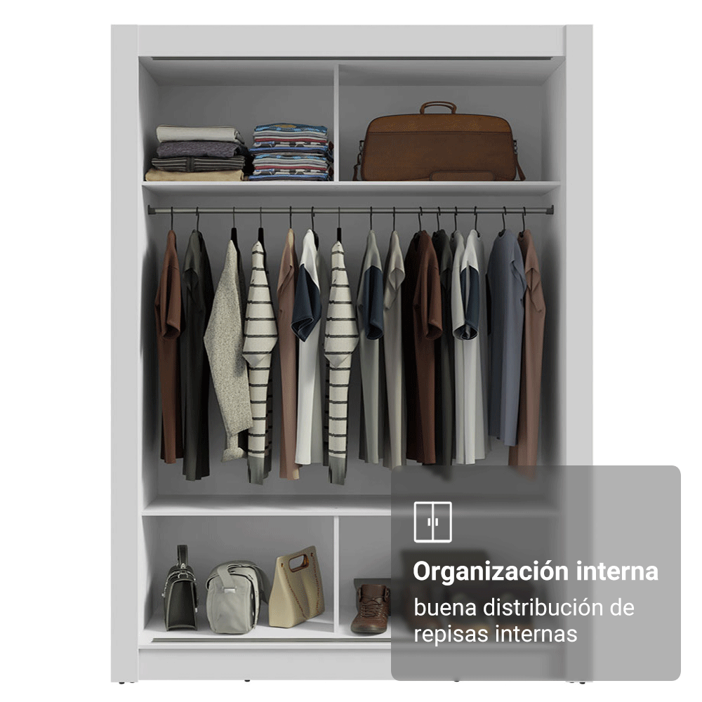 Clóset Soltero Denver 2 Puertas Corredizas con Espejo Blanco