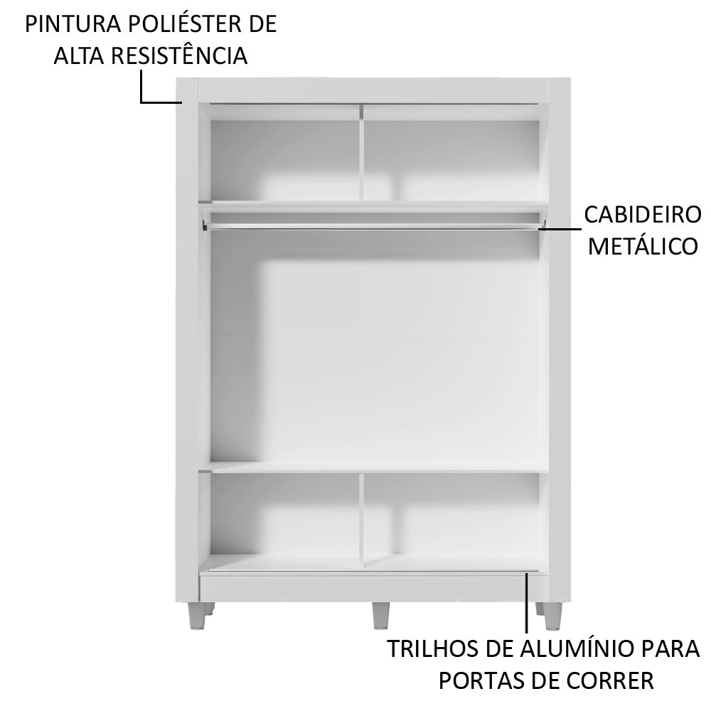 Clóset Soltero Denver 2 Puertas Corredizas con Espejo con Pies Blanco