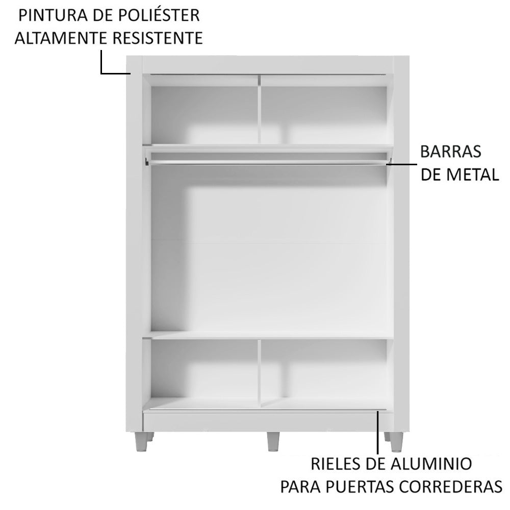Clóset Soltero Denver 2 Puertas Corredizas con Espejo con Patas Blanco