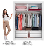 Clóset Individual Madesa Dallas Plus 2 Puertas Corredizas de Espejo 4 Cajones Blanco