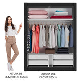 Clóset Soltero Dallas Plus 2 Puertas Correderas de Espejo 4 Cajones Negro