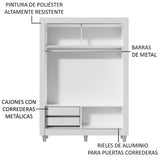 Clóset Soltero 2 Puertas Corredizas Espejo 2 Cajones con Patas Blanco/Marrón Dallas