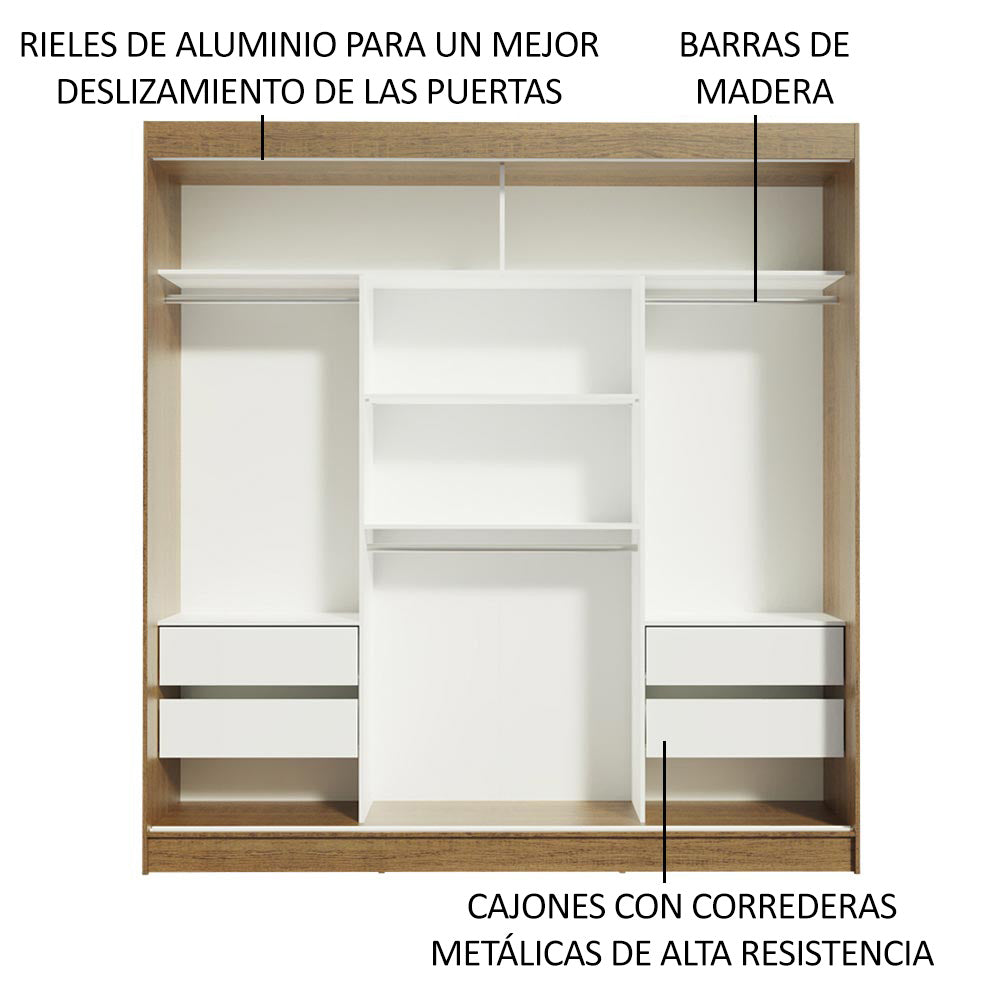 Clóset Matrimonial Reno 3 Puertas Corredizas de Espejo Marrón/Negro