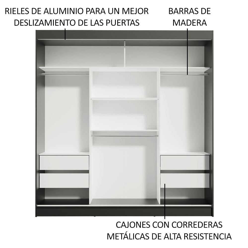 Clóset Matrimonial Reno 3 Puertas Correderas con Espejo Negro/Marrón