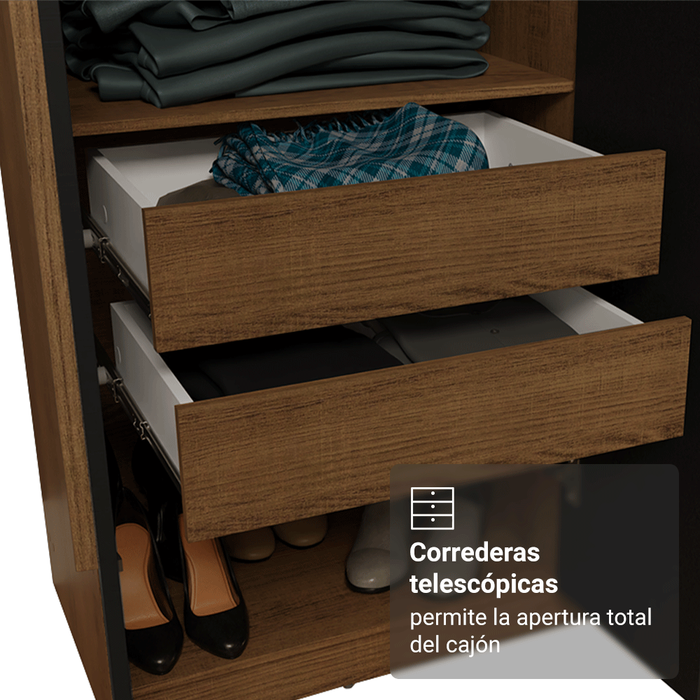 Clóset Matrimonial 180 cm 6 Puertas 4 Cajones Marrón/Negro Venus Madesa
