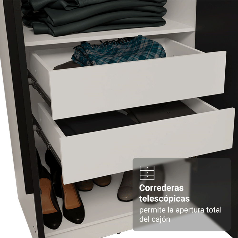 Clóset Matrimonial 180 cm 6 Puertas Con 2 Espejos Blanco/Negro Venus Madesa