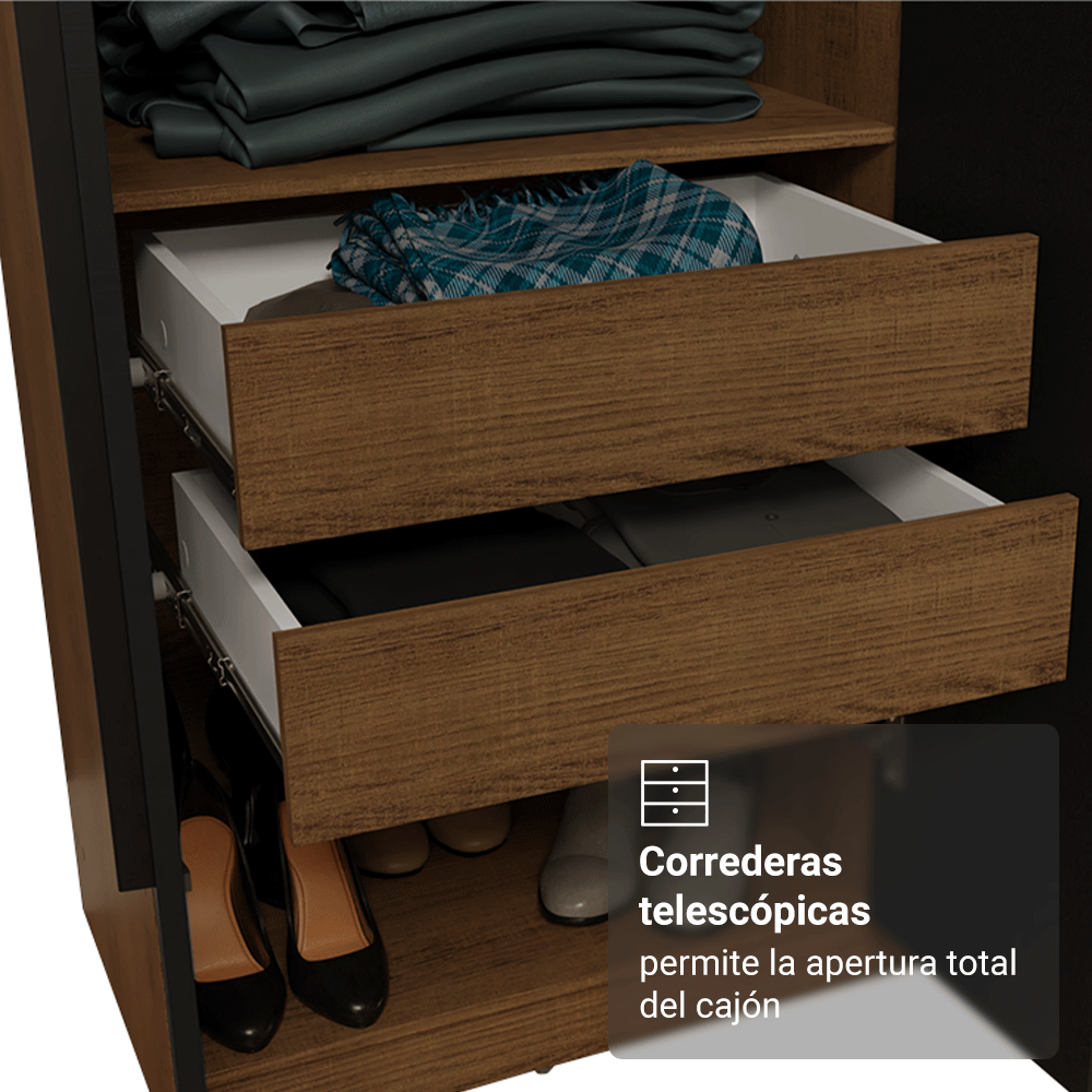 Clóset Matrimonial 180 cm 6 Puertas Marrón/Negro Venus Madesa