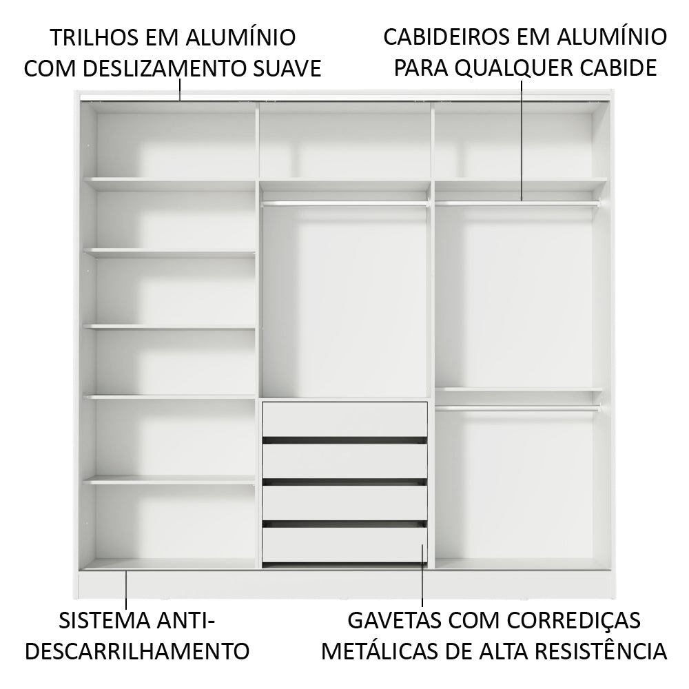 Clóset Matrimonial 100% MDF 3 Puertas Correderas con Espejos Blanco/Marrón Eros