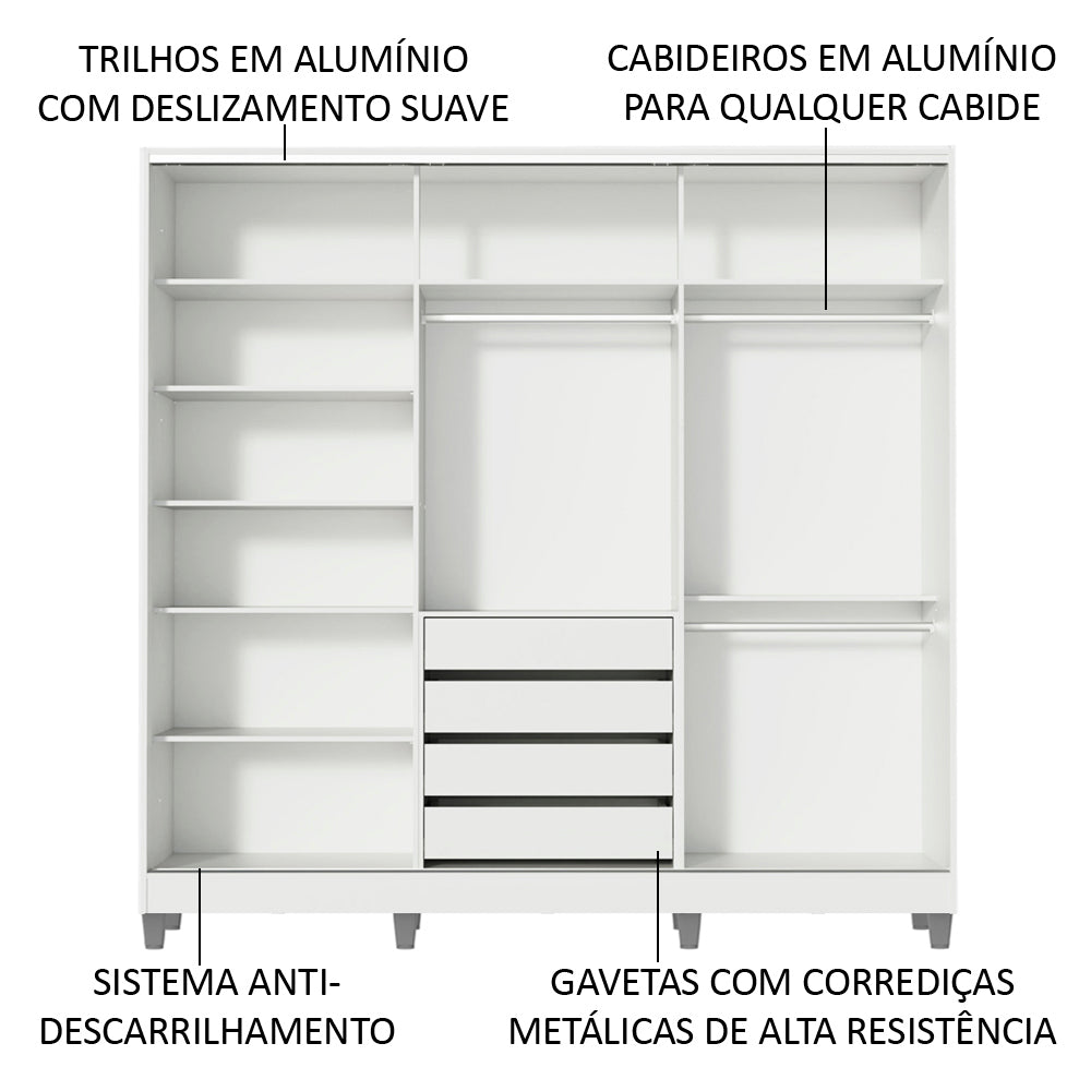 Clóset Matrimonial 100% MDF 3 Puertas Corredizas con Espejos Blanco/Marrón con Patas Eros