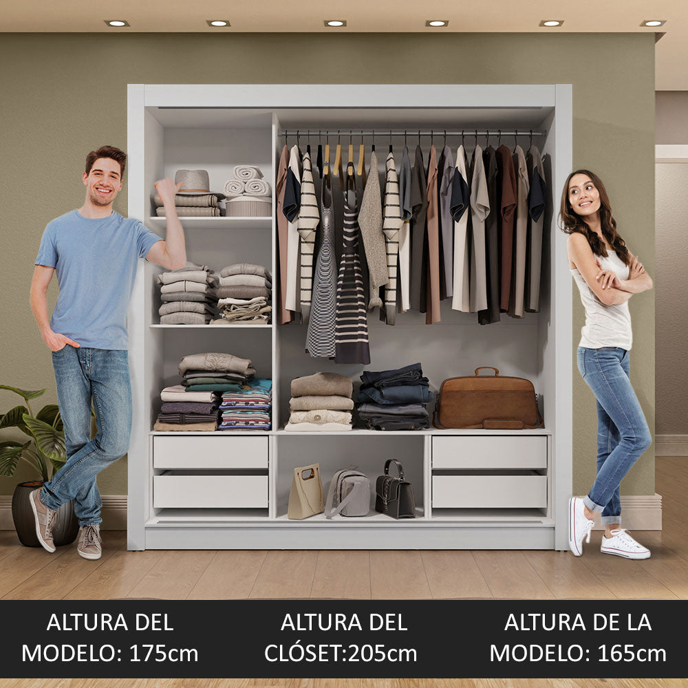 Clóset Matrimonial 170 cm 3 Puertas Corredizas 4 Cajones Con 1 Espejo Blanco Sublime Madesa