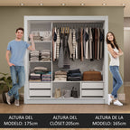 Clóset Matrimonial 170 cm 3 Puertas Corredizas 4 Cajones Con 1 Espejo Blanco Sublime Madesa